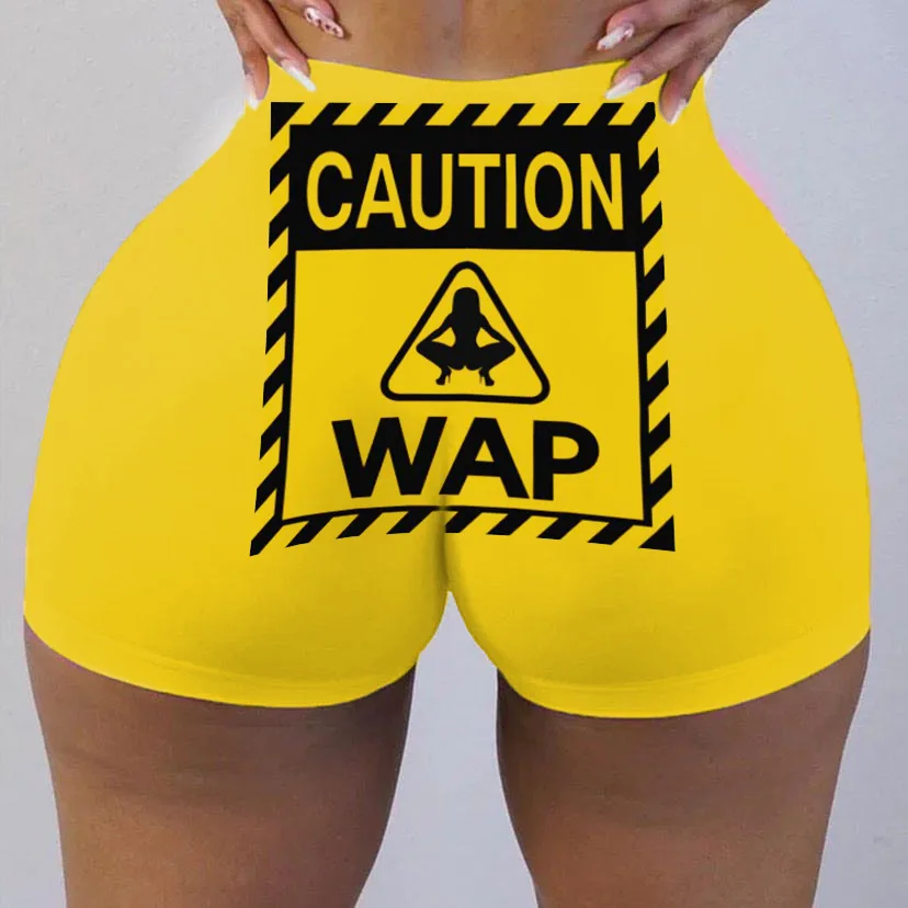 

wholesale Cardi-B pop pattern biker short plus size snack booty short pant 2022 sexy summer caution wap booti shorts