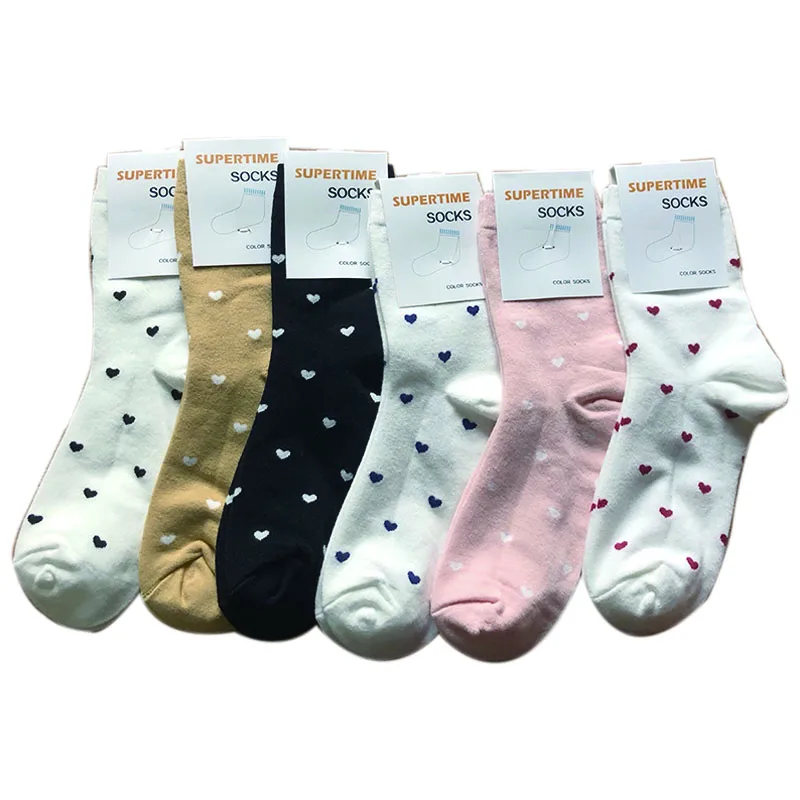 

Cotton Female Ankle Kawaii Spring Trendy Ladies Mid-Tube Japanese Korean Style College Small Love Heart Casual Cute Women Socks