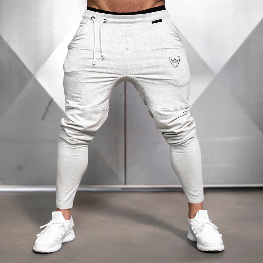 

Cotton Joggers Pants Men Running Sweatpants Trackpants Gym Fitness Training Sports Black Trousers Male Sportswear Bottoms White