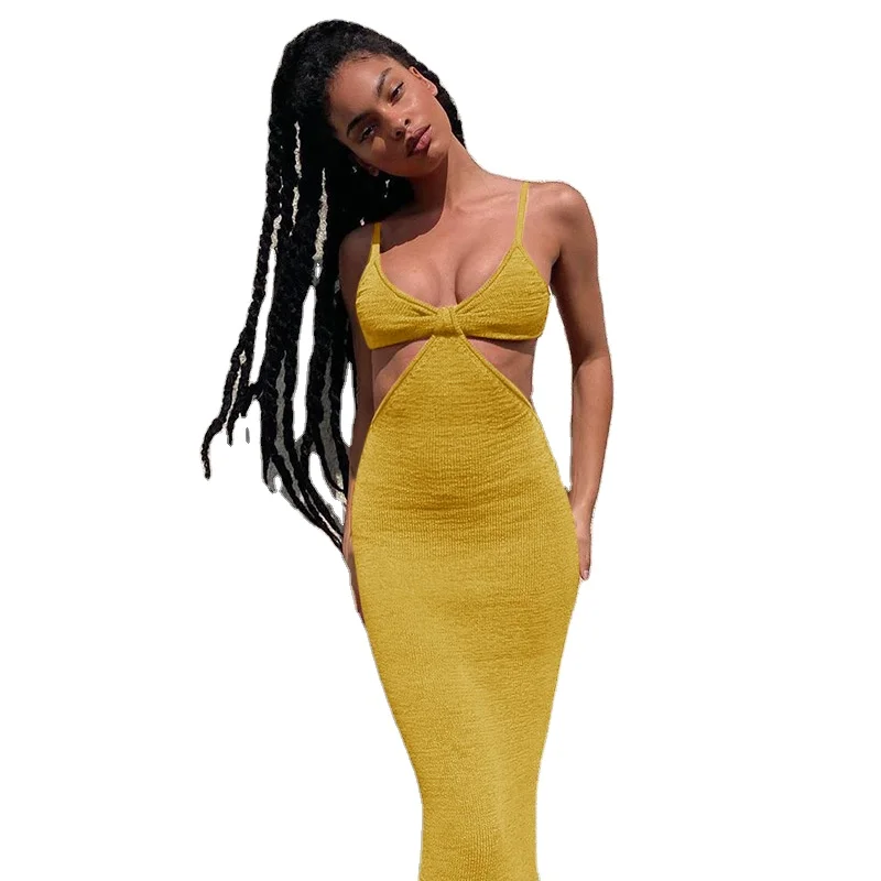 

2022 Wholesale Custom Logo Hollow Out Sexy Women Casual Bodycon Long Dress