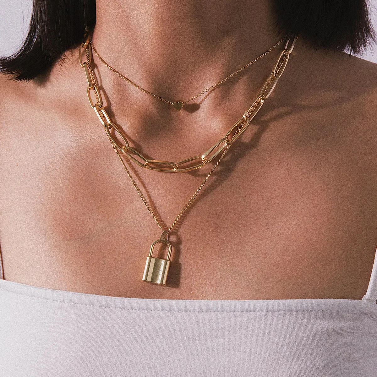 

Cute Lock Necklace Aesthetic Neck Pendants Women Chains Jewellery Korean Europe Fashion Gold Gifts Women'S Clothing Accessories, See picture