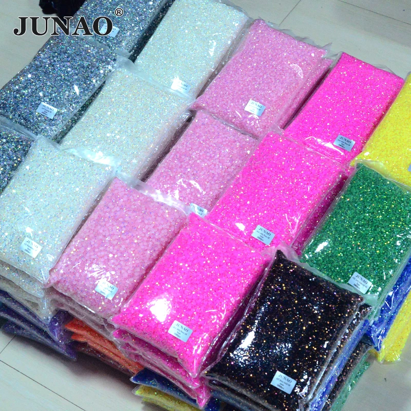 

JUNAO Top Quality 2mm 3mm 4mm 5mm 6mm Jelly AB Crystals Round Nail Strass Flatback Resin Rhinestones For DIY Crafts, Ab rhinestones