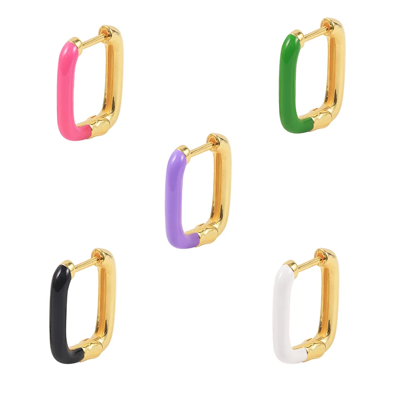 

ROXI Multiple Color 18k Gold Plated S925 Silver Huggies U Shape Enamel Hoop Earrings