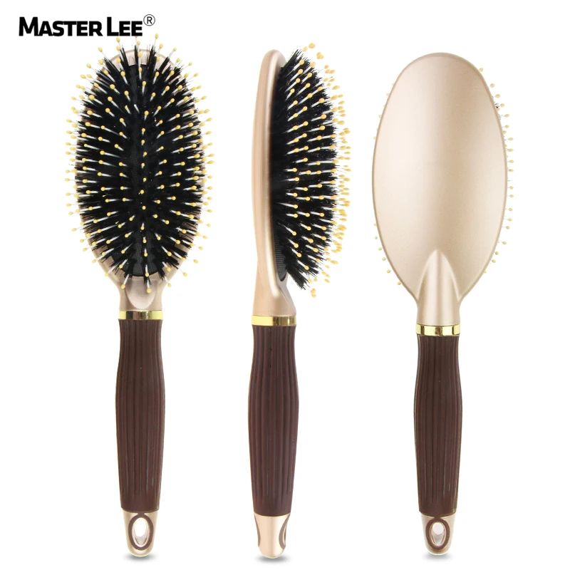 Masterlee custom logo Private Label massage brush boar bristle brush Paddle Comb, Gold