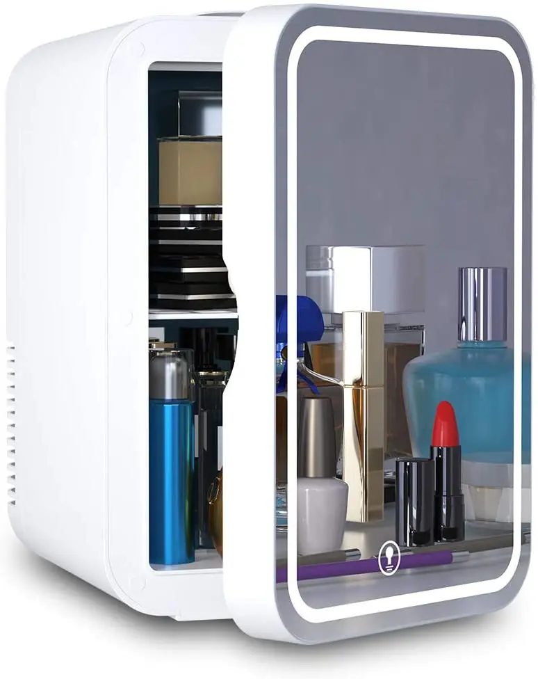 
Mini Fridge 8 Liter AC/DC Portable Beauty Fridge Thermoelectric Cooler and Warmer for Skincare, Bedroom and Travel (Mirror & LED 
