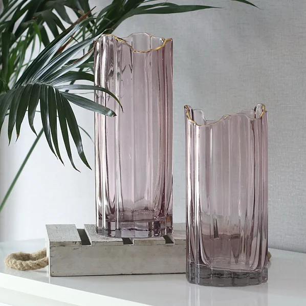 

Nordic luxury hand blown glass pink transparent glass vase for home decor wedding decorations