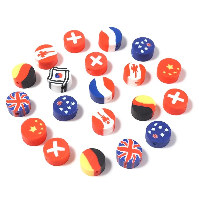 

50PCS/Bag Hot Selling 10mm National flag Clay Sprinkles Soft Pottery for Slime Decoration beads for jewelry making, Picture