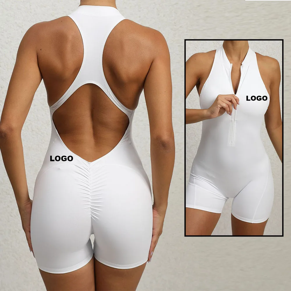 

Custom Zip Front Sports Workout Yoga Sports Sleeveless Fitness Activewear Scrunch Butt Bodysuit For Yoga