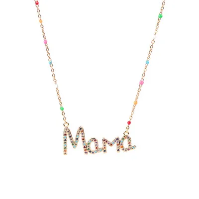 

Mother's Day Gift Stainless Steel Colorful CZ Mama Alphabet Necklace Zircon Crystal Mom Letter Necklace For Present Gift