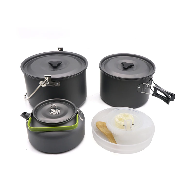 

Outdoor Camping Cookware Set Portable Tableware Cooking Travel Cutlery Utensils Pot Pan Hiking Picnic Tools Green Handle Pot