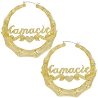 

Custom Fashion Letters Oversized Circle Bamboo Joint big Gold Silver Hoop word Earrings