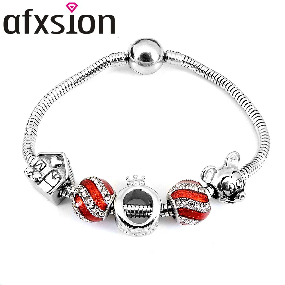 

AFXSION Stainless Steel Charms Beads bracelet Colored Crystal Diamonds Classic DIY Bracelet Charms for Girls Charms bracelet, Picture