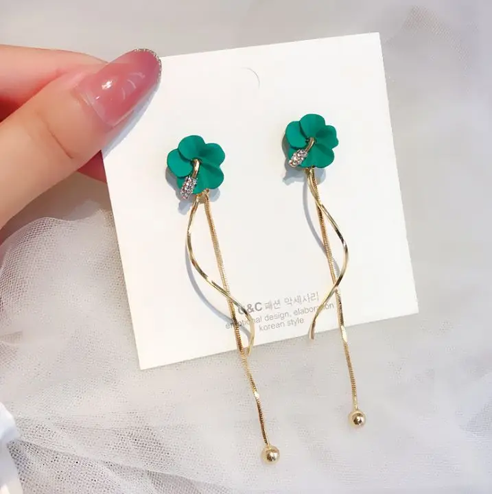 

2021 new trendy S925 silver post female senior earrings flower long earrings