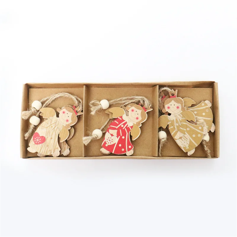 

Hot sale Christmas tree ornaments tree shape hanging decorations nature wooden hanging