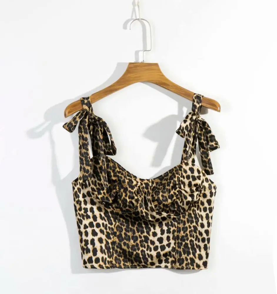 R40523S wholesale fashion strap leopard print women's blouses tops