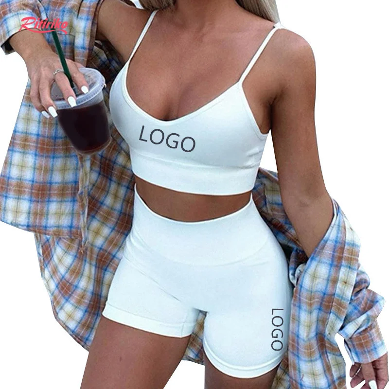 

Dropshipping Custom Solid Color Gym Fitness Crop Tank Tops Joggers Women Two Piece Short Set Yoga Tracksuits for Women, Blue, purple, white, gray