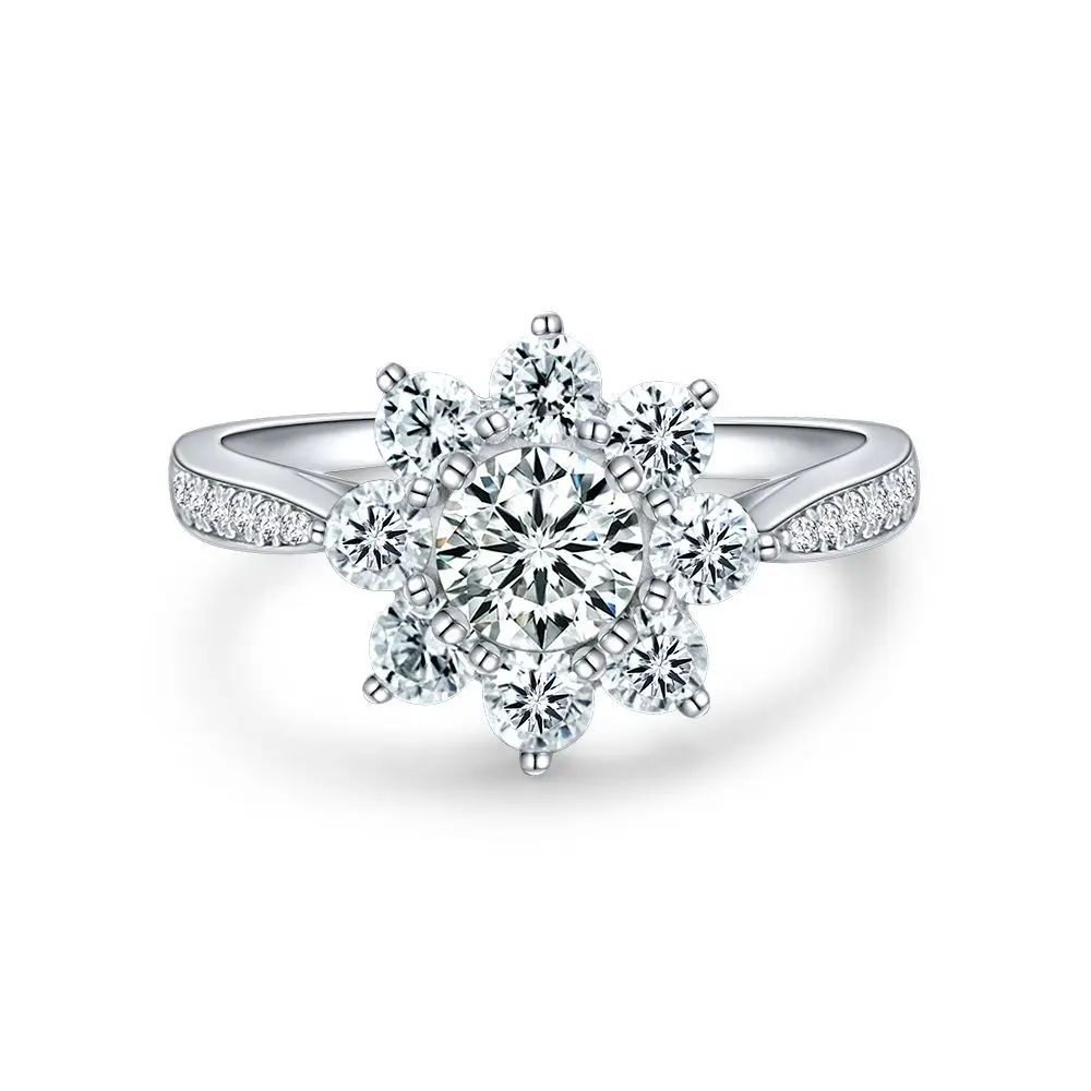 

925 Sterling Silver Created Moissanite Diamond Engagement Wedding Flower Ring Wholesale, White