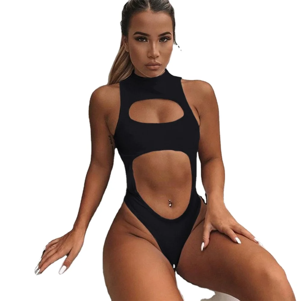 

Ins new sexy bikini solid color women's one-piece zipper, Picture