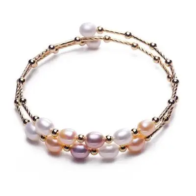 

New Minimalist Gold Plated Genuine Freshwater Pearl Bracelet Mixed Color Real Natural Rice Pearl Beads Bracelet for Women
