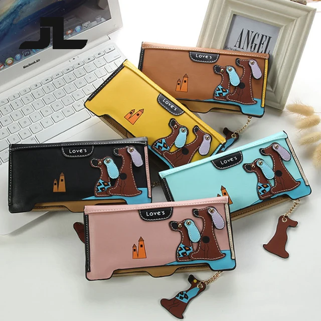 

2020 wholesale Dog pattern zipper womens purse long credit card holder wallet leather