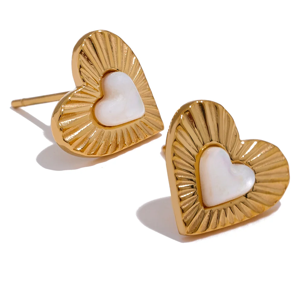 

JINYOU 1294 Stainless Steel 316l Natural Shell Heart Stud Earrings for Women Romantic Gold Color Sweet Charm Jewelry Bijoux