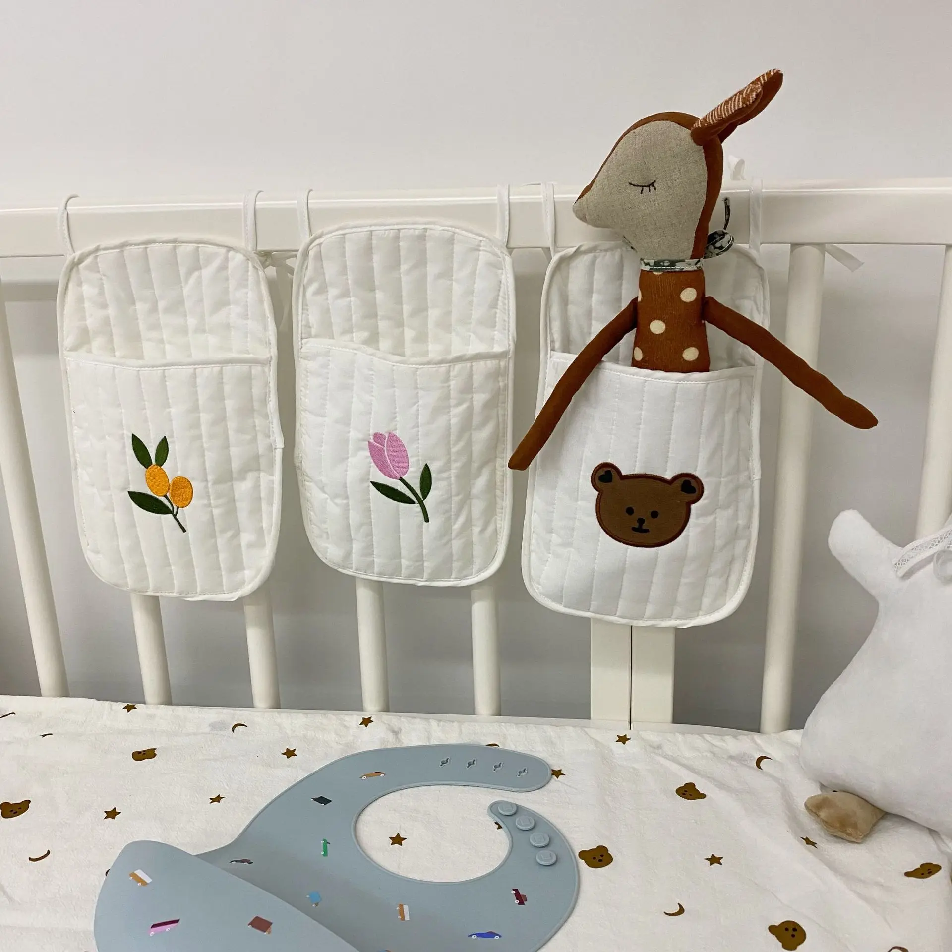 

Nordic Style Baby Cot Bed Hanging Storage Bag Kids Nursery Multifunctional Diaper Bedding Multi Pocket Hanging Storage Bag