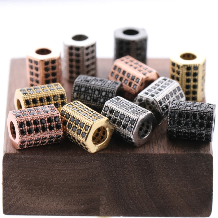 

8*9*11MM Rhodium Plated Jet Zircon Copper Beads Charm for Jewelry Making