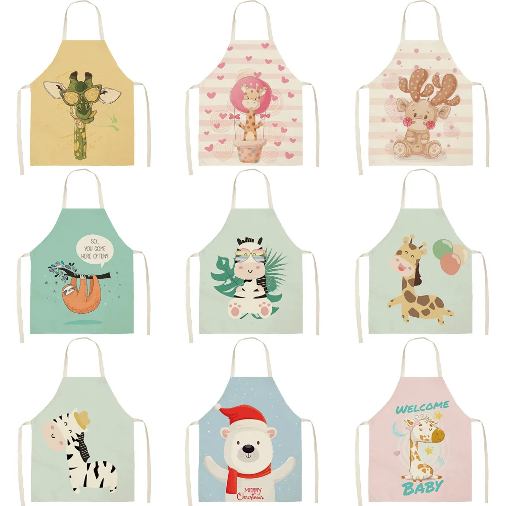 

Cartoon Cute Animals Themed Cotton Hemp Material Aprons Kitchen Cooking Baking Wear For Both Kids And Adult Size, Picture