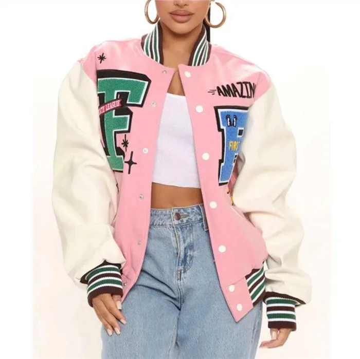 

S0262-trendy graffiti casual varisty jacket sports letterman jacket cropped varsity jacket