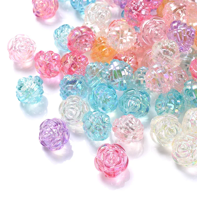 

Hobbyworker Hot Sale 50pcs  Colorful Plastic Acrylic Transparent Rose Flower Beads For Children Accessories Gifts B0499, Picture