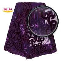

2019 latest african nigerian nigeria embroidery purple flower wedding net velvet sequin lace fabric with velvet and sequences