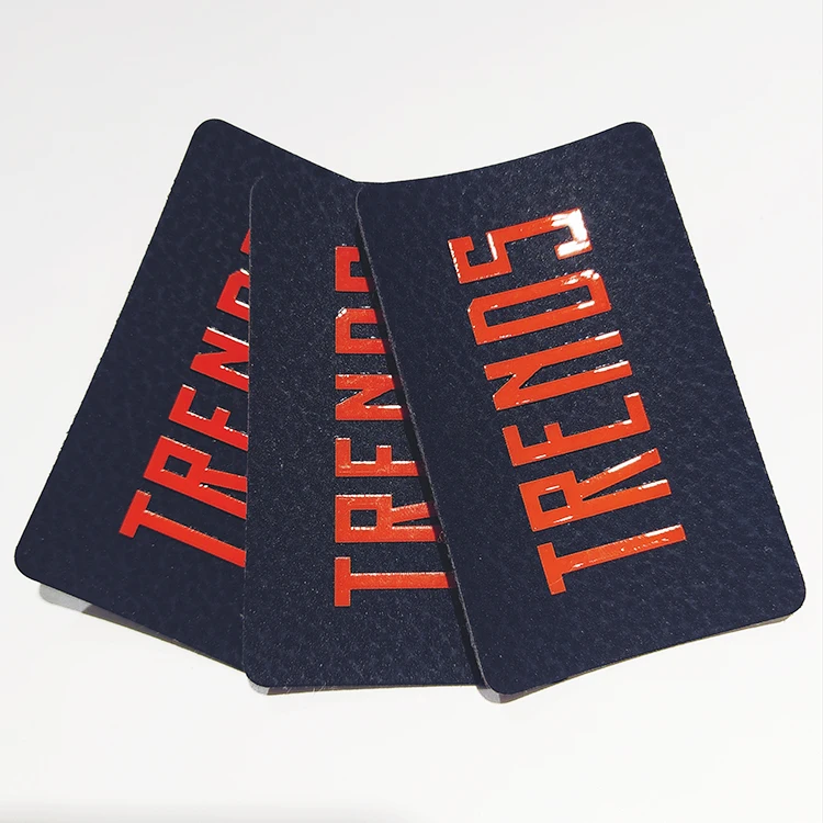 

Customized embossed logo silicone printing clothing PU leather patch, Black color
