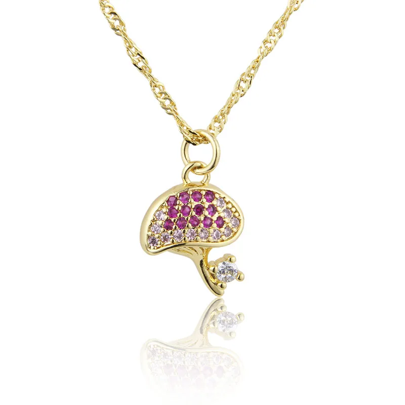 

Cute Little Mushroom Fashion Necklace Gold-plated Copper Pendant Inlaid With Colored Zircon Jewelry Gift For Woman, Gold color