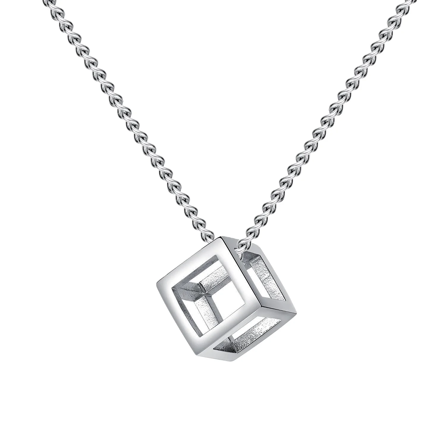 

Simple personality hollow cube pendant necklace happiness cube titanium steel men and women necklace, Gold color