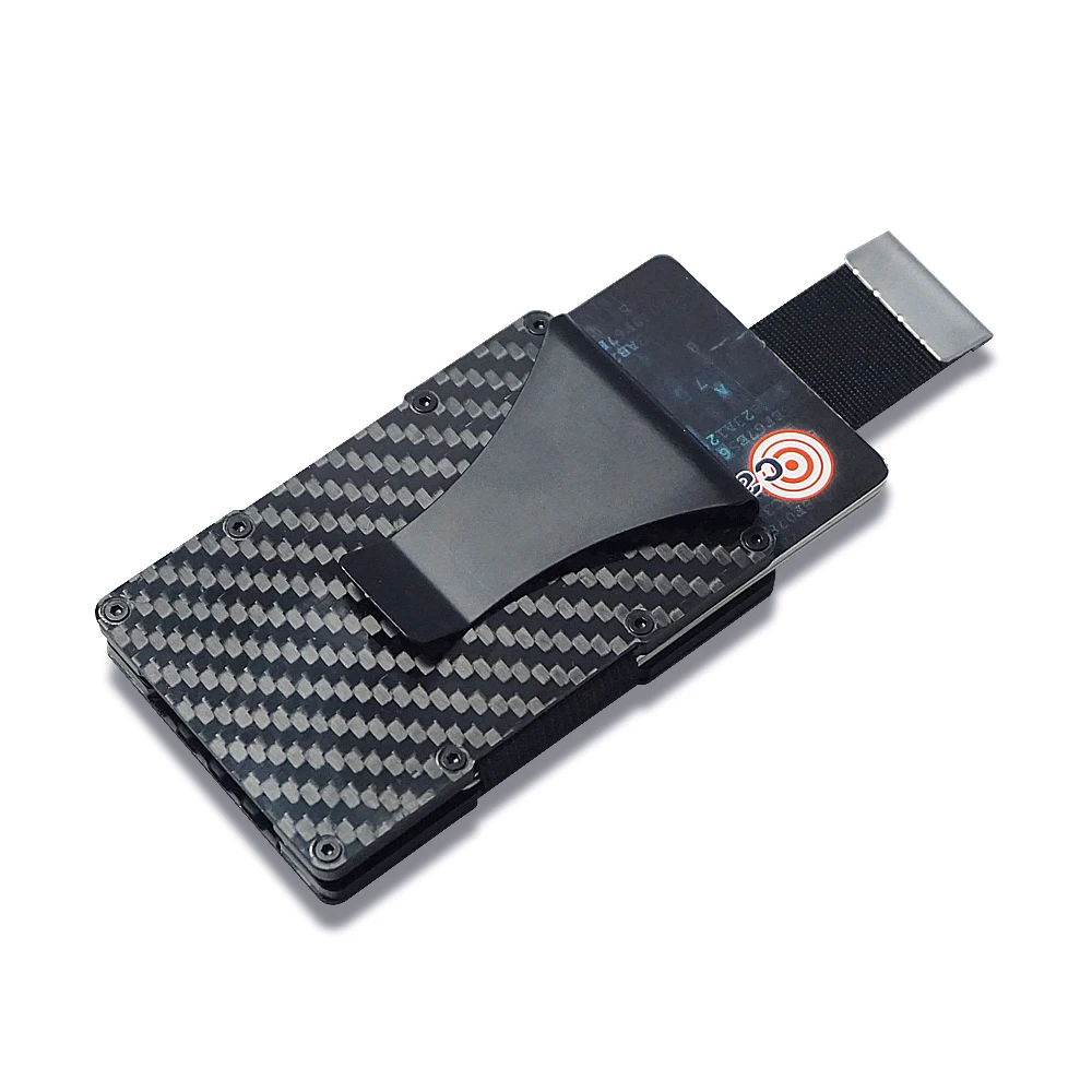 

Custom real carbon fiber pull-out strap minimalist wallet with money clip