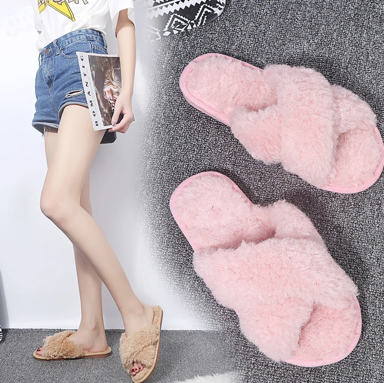 

2021 fur slippers stylish warm and beautiful bedroom fluffy fur slippers