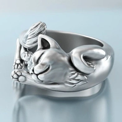 

Hot sale Cat model open ring European and American retro Cat totem Adjustable ring