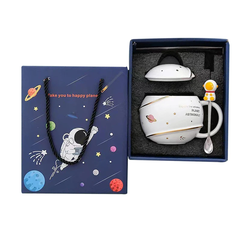 

Creative Planet Mug Opening Gift Celebration Milk Coffee Cup Cartoon Astronaut Ceramic Water Cup Set Logo Customization