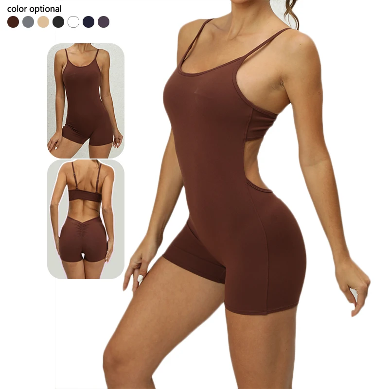 

Compression Stretchy Soft Short Length Quick Dry Scrunch Yoga Bodysuit For Woman