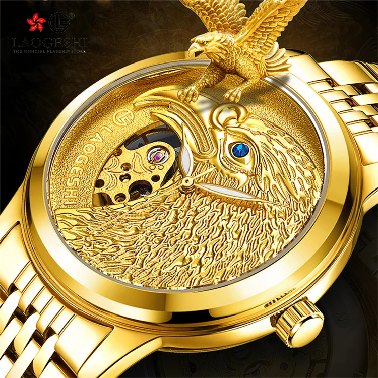 

LAOGESHI Eagle Top Men Mechanical Watch Automatic Fashion Luxury Stainless Steel Eagle Clock Retro Waterproof Relogio Masculino
