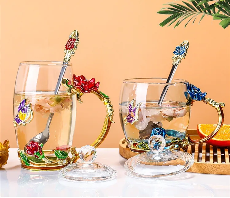 

Factory Produced Smooth Tea Glass Cup, Red/blue