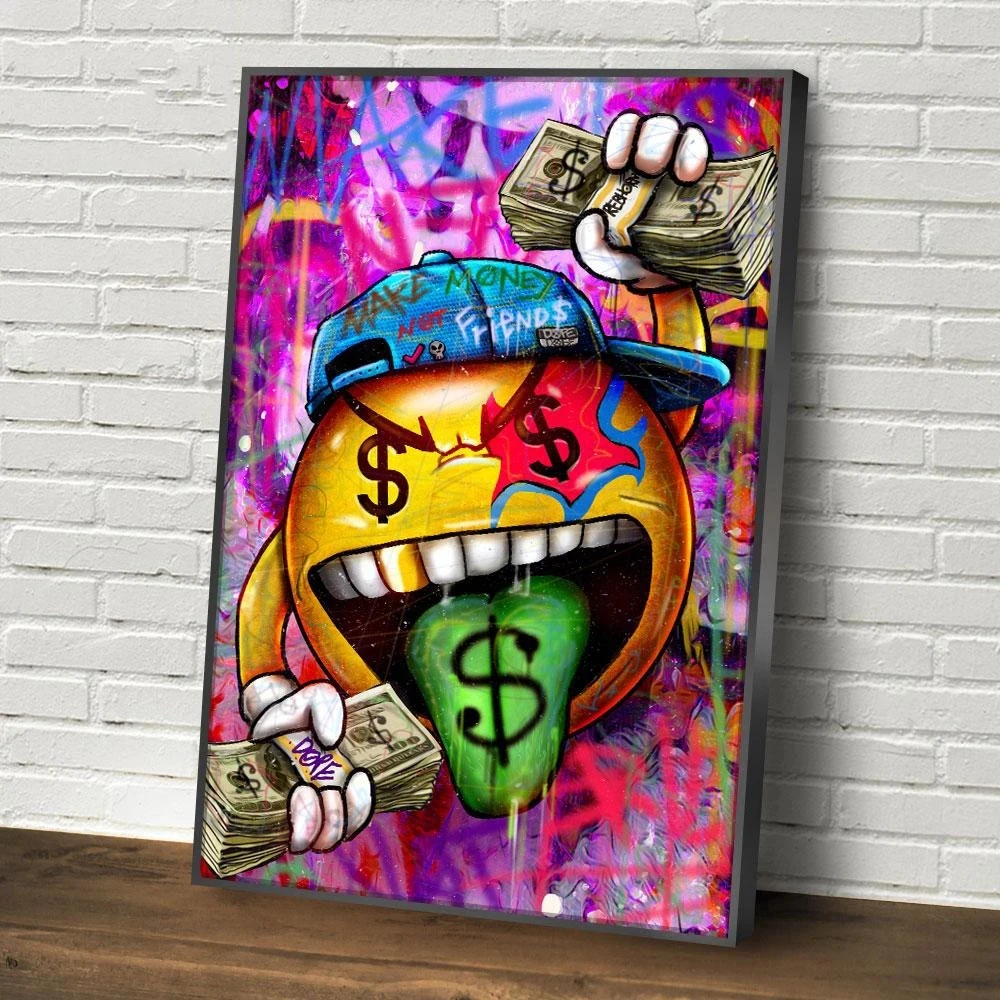 

Graffiti Money Dollar Tongue Oil Painting on Canvas Cartoon Wall Art Poster Prints Wall Pictures for Living Room Home Cuadros