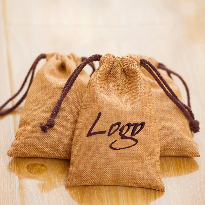 

Flax Linen Jewelry Gift Bags Custom Logo Sack Cosmetic Jute Drawstring Pouches, Customized