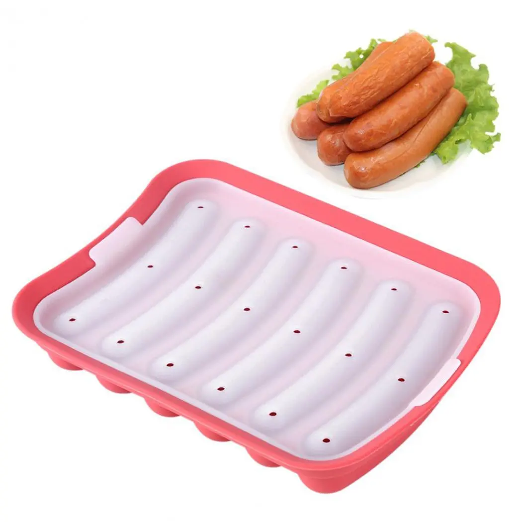 

Amazon Hot Sale BPA Free Nonstick 6 in 1 DIY Hot Dog Silicone Sausage Mold Maker Baking Tools with Lid