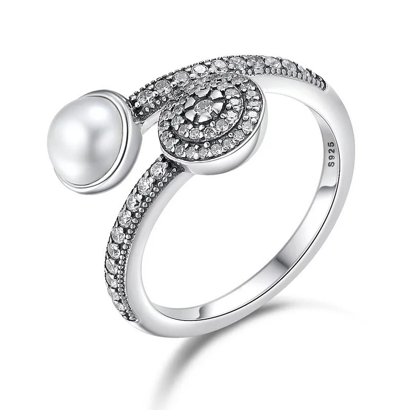 

Engagement 925 Sterling Silver Fashion Elegant Vintage Finger Diamond Pearl Zircon Gift Rings