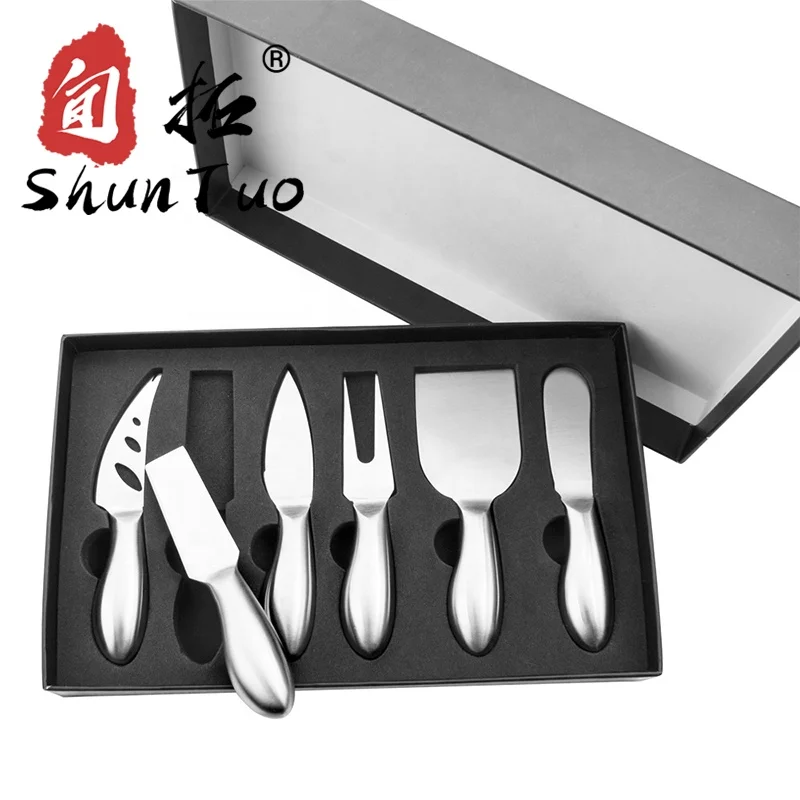 

customised 6pcs wedding stainless steel wooden wedding gift packed cheese knife set