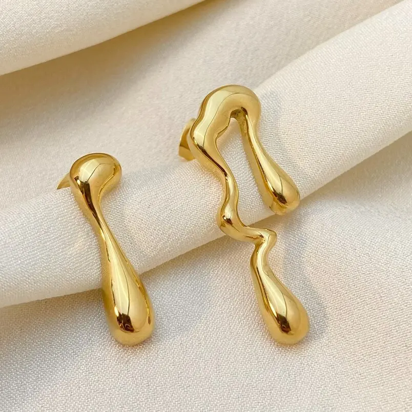 

Unique design Irregular Asymmetric Titanium Steel Earrings jewelry Plated with 18K gold Fashionable new stainless steel earrings