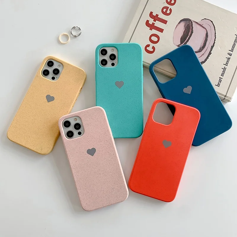 

Custom Logo Eco Friendly Wheat Straw Back Phone Cover 100% Bio Degradable Shockproof Mobile Phone Case for iPhone 12 12 Pro, Multi colors