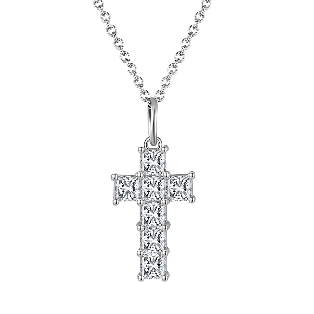 LZN12 RINNTIN Cross Necklace Fine Jewelry 925 Silver Cable Link 8A Premium Cubic Zirconia Cross Pendant Necklace for Women