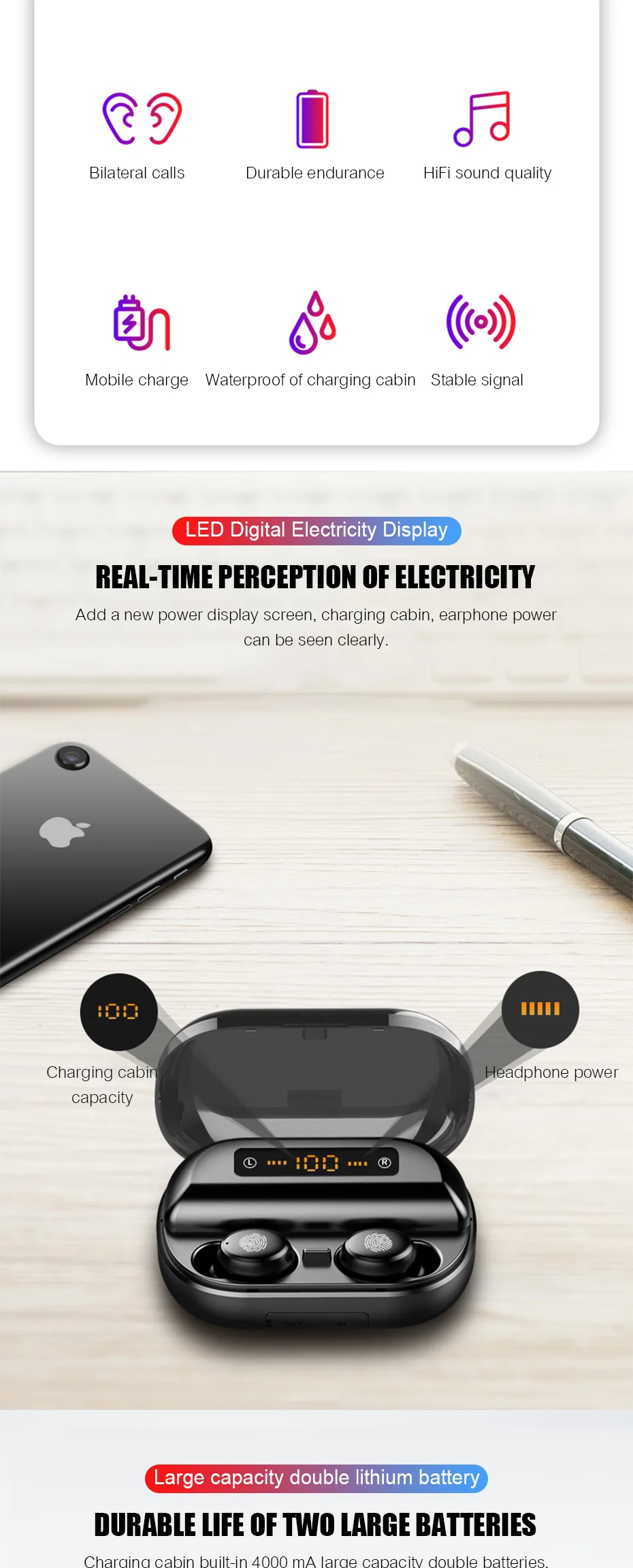 TOPK 2400mAh Waterproof Wireless Bluetooth 5.0 Headset TWS Stereo Earphone Power Bank 2 IN 1 Headphone - ANKUX.COM